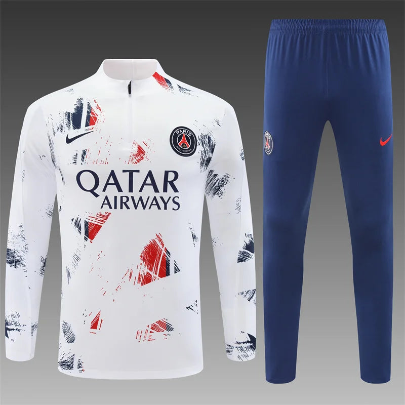 2024/2025 Paris Saint-Germain Half-Pull Training Wear White Football Tracksuit