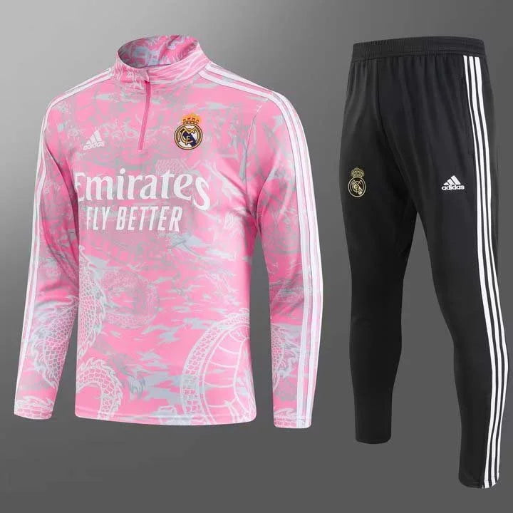 2023/2024 Real Madrid Half-Pull Training Suit Pink Football track suit