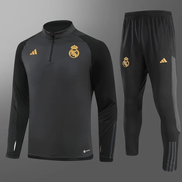 2023/2024 Real Madrid Half-Pull Training Suit Gray-black Football track suit