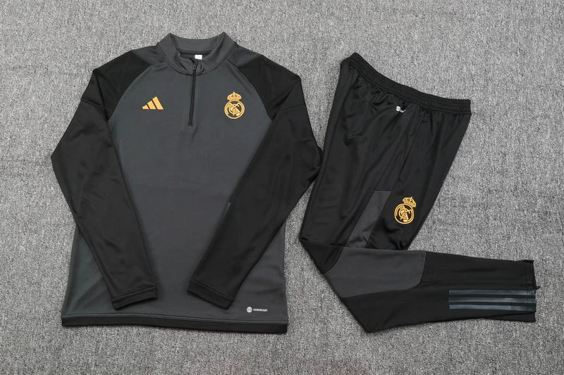 2023/2024 Real Madrid Half-Pull Training Suit Gray-black Football track suit