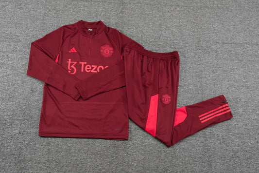 2023/2024 Manchester United Half-Pull Training Suit Maroon Red Football track suit