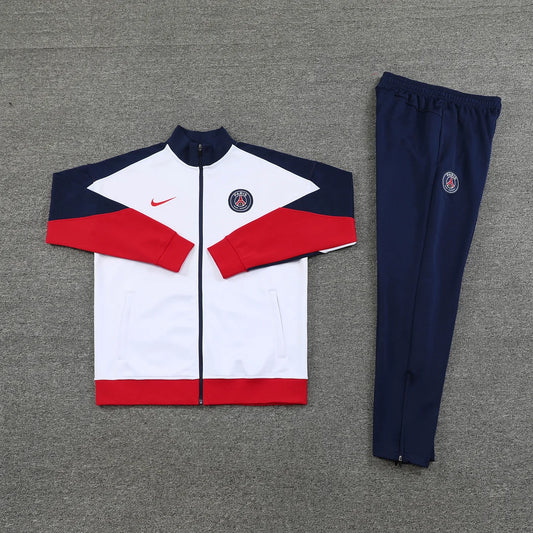 2024/2025 Paris Saint-Germain Long Zipped Jacket Training Suit White Football Tracksuit