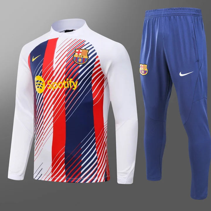 2023/2024 Barcelona Half-Pull Training Suit White Football track suit