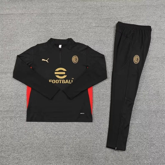 2024/2025 AC Milan Half-Pull Training Wear Black Football Tracksuit