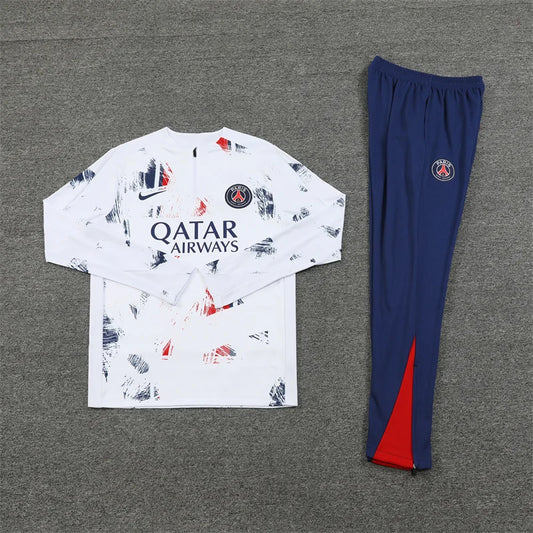 2024/2025 Paris Saint-Germain Half-Pull Training Wear White Football Tracksuit