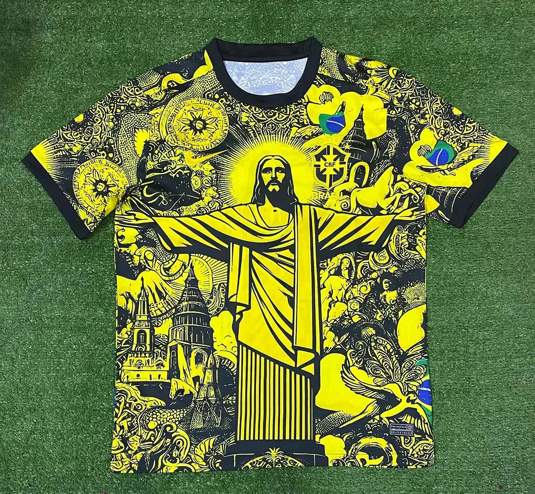 2024 Brazil Special Edition Jesus Yellow Gray Soccer Jersey