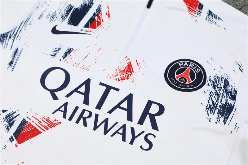 2024/2025 Paris Saint-Germain Half-Pull Training Wear White Football Tracksuit